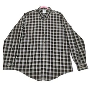 Brooks Brothers 346 Shirt Mens XL Button The Original‎ Polo Plaid Non-Iron Brown